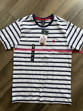 U.S. Polo Assn. White & Navy Striped Short Sleeve Tee with Red Logo